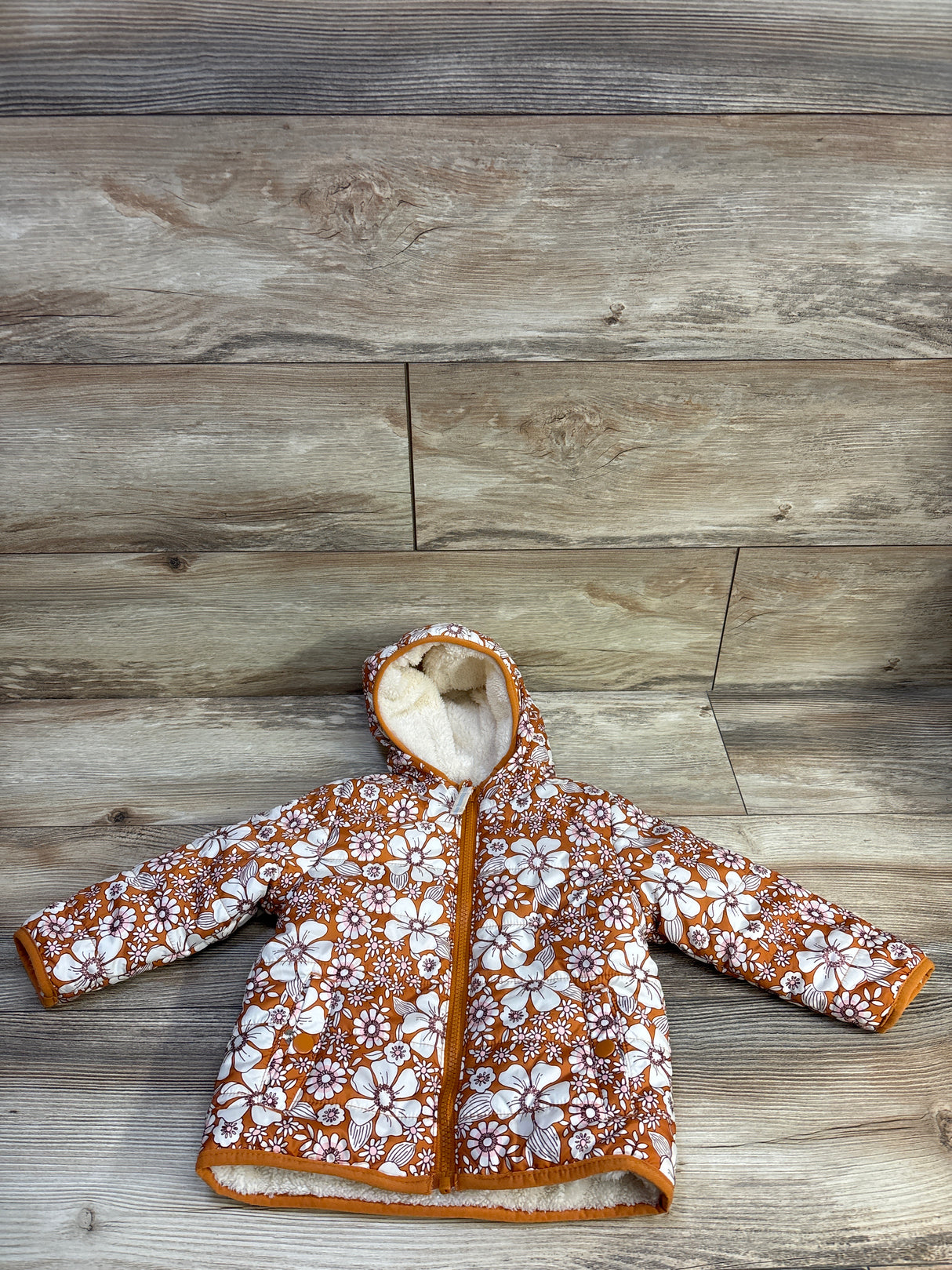 YKK Floral Fur Lined Puffer Jacker Orange sz 3T
