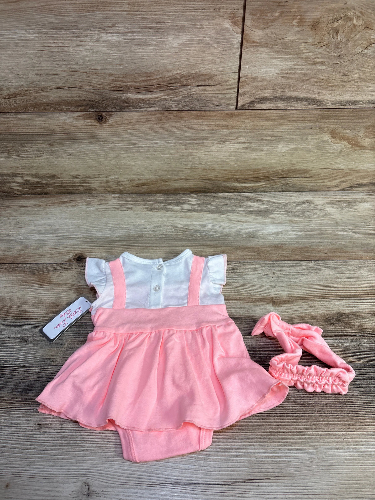 NEW Little Lass 2pc Bodysuit Dress & Headband Set Pink sz 0/3m