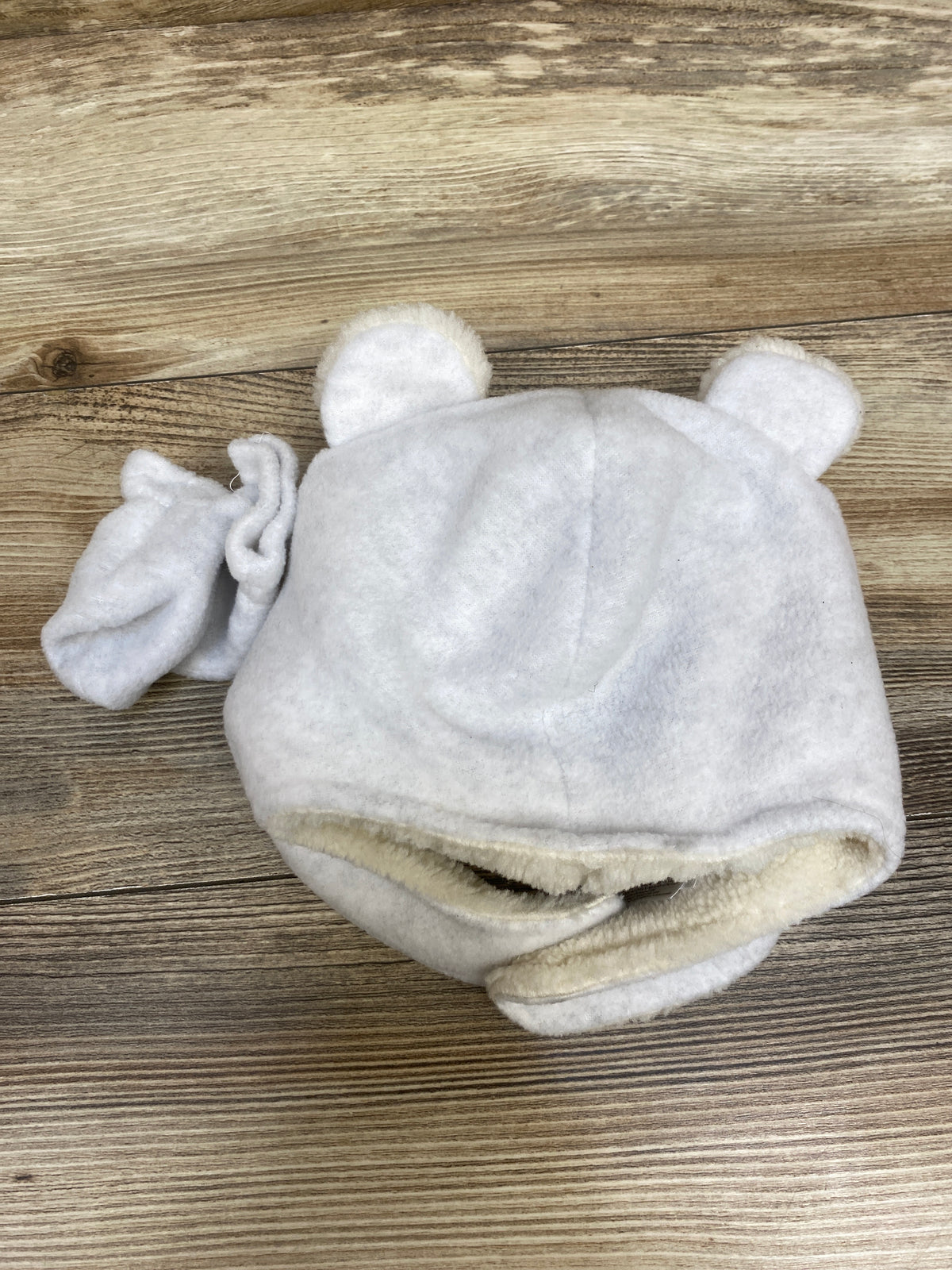 NWOT Old Navy 2pc Fleece Sherpa Lined Winter Hat & Mittens Set White sz 0-6m