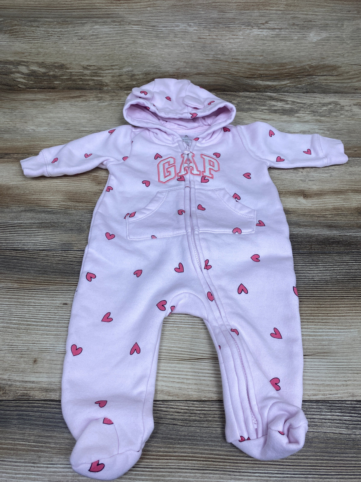 Baby Gap Heart Print Hooded Coverall Pink sz 0-3m