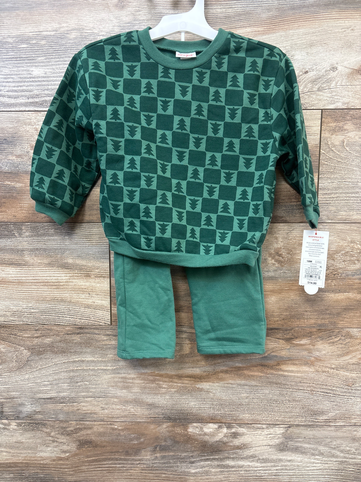NEW Cat & Jack 2pc Christmas Tree Sweatshirt & Joggers Set Green sz 18m