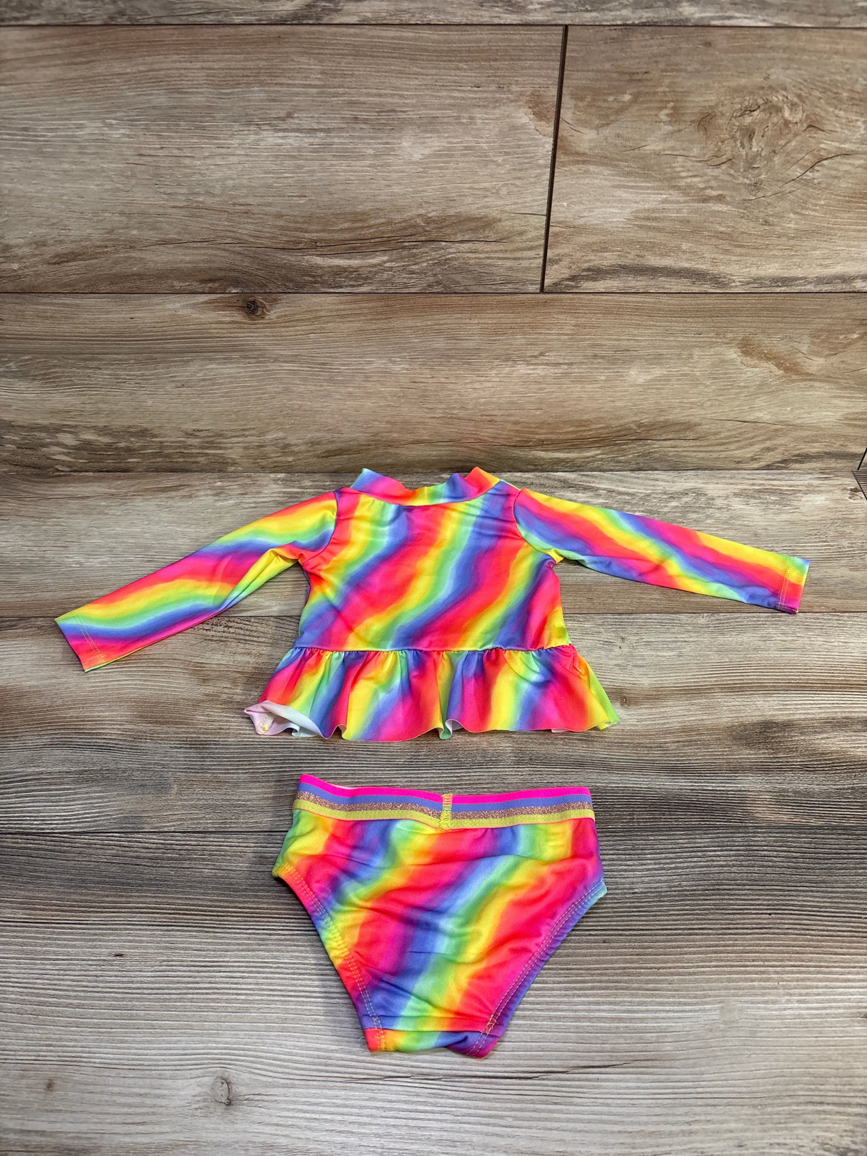Penelope Mack 2pc Peplum Rashguard Top & Bikini Bottoms Swim Set Rainbow sz 12m