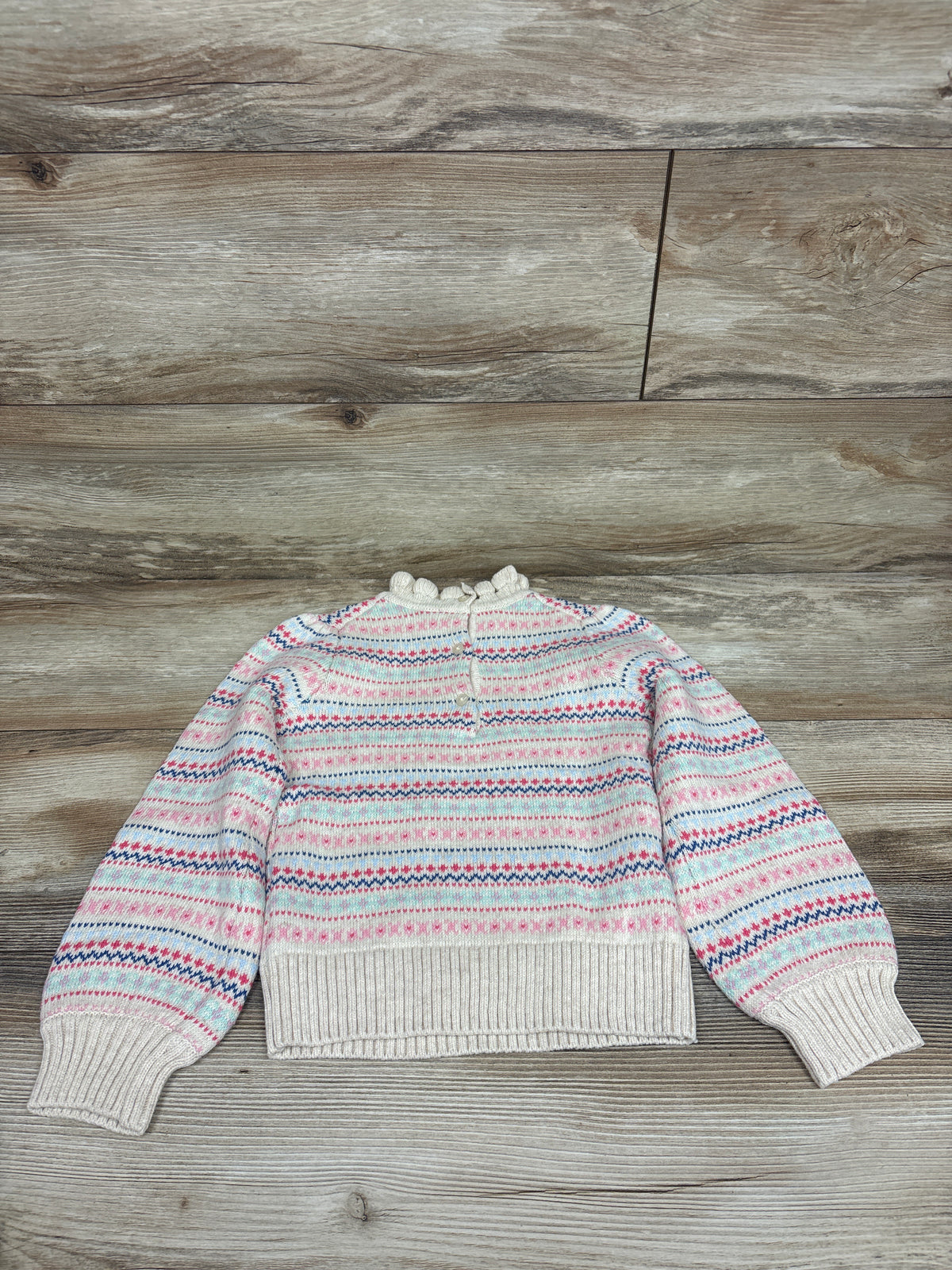 Janie & Jack Fair Isle Ruffle Collar Sweater Beige sz 5T