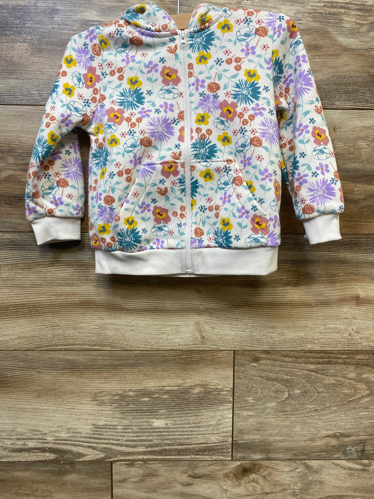 Okie Dokie Floral Full-Zip Hoodie White sz 2T