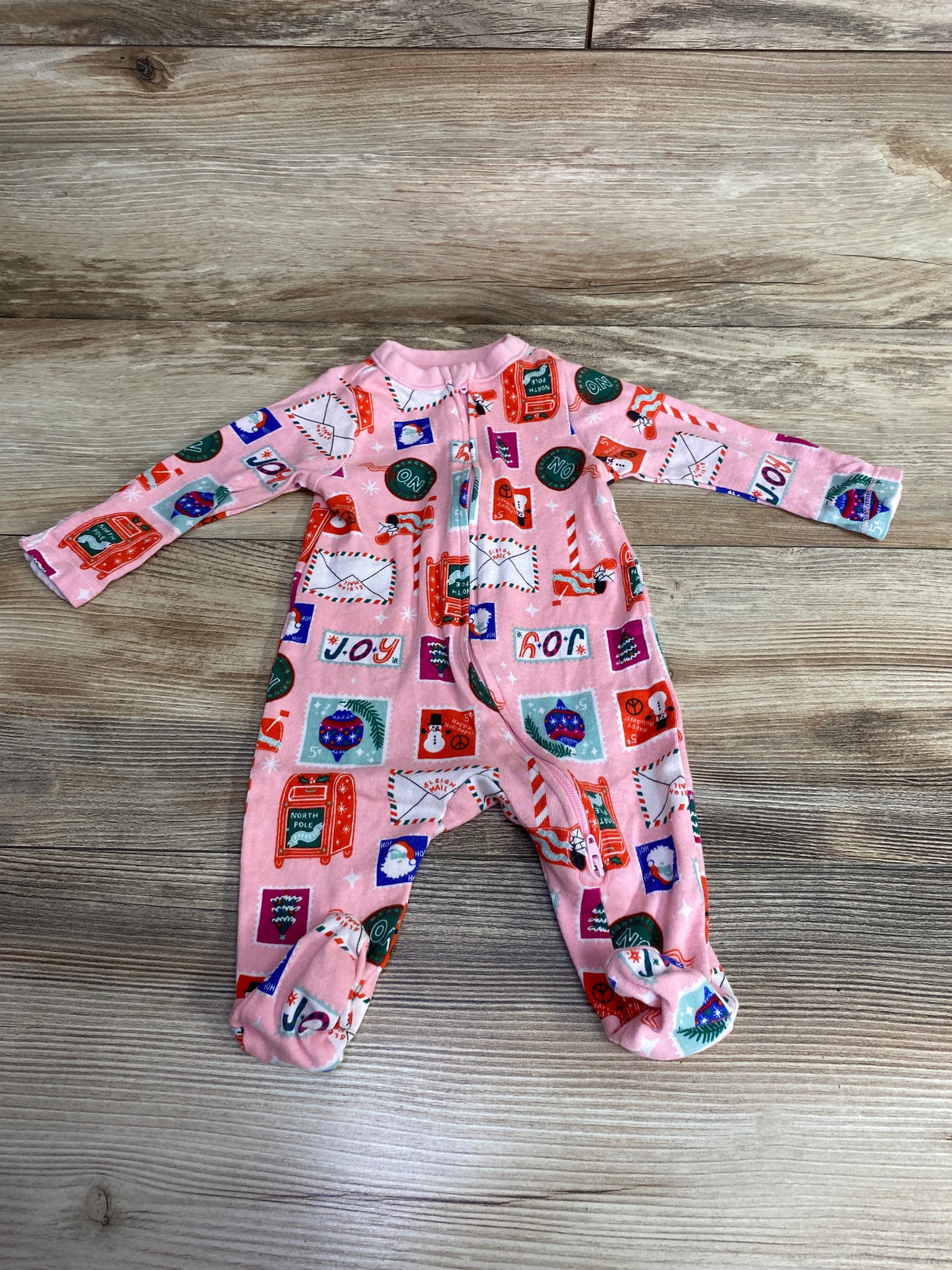 Old Navy Christmas Post Card Sleeper Pink sz 0-3m