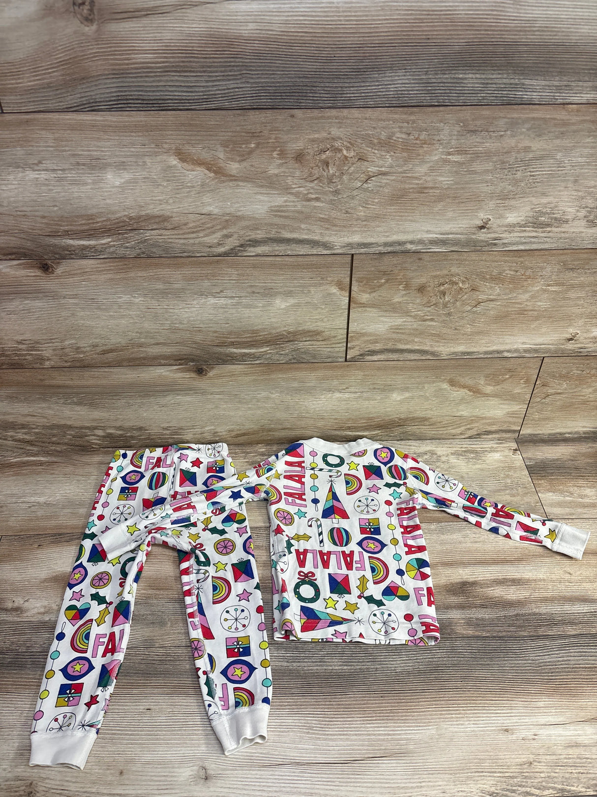Hanna Andersson Fa La La Long Johns 2pc Pajama Set White sz 3T