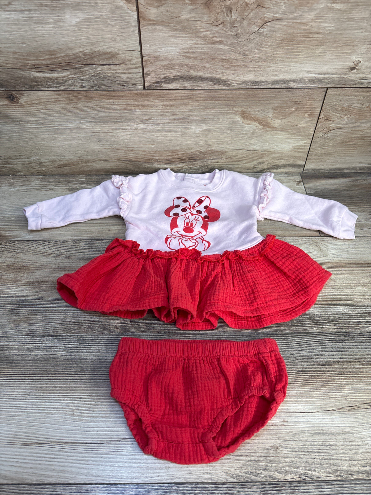 Disney Store Minnie Mouse 2pc Gauze Sweatshirt Dress & Bloomers Pink sz 12-18m