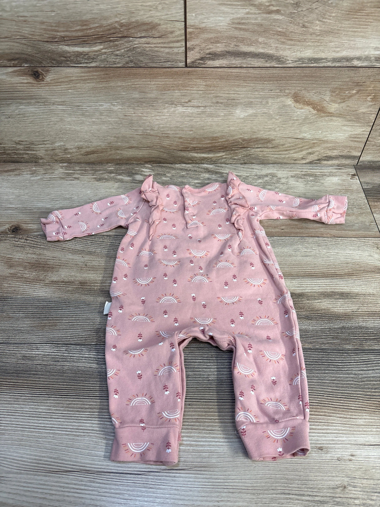 Rabbit + Bear Rainbow Ruffle Coverall Pink sz 3-6m - Me n Mommy To Be