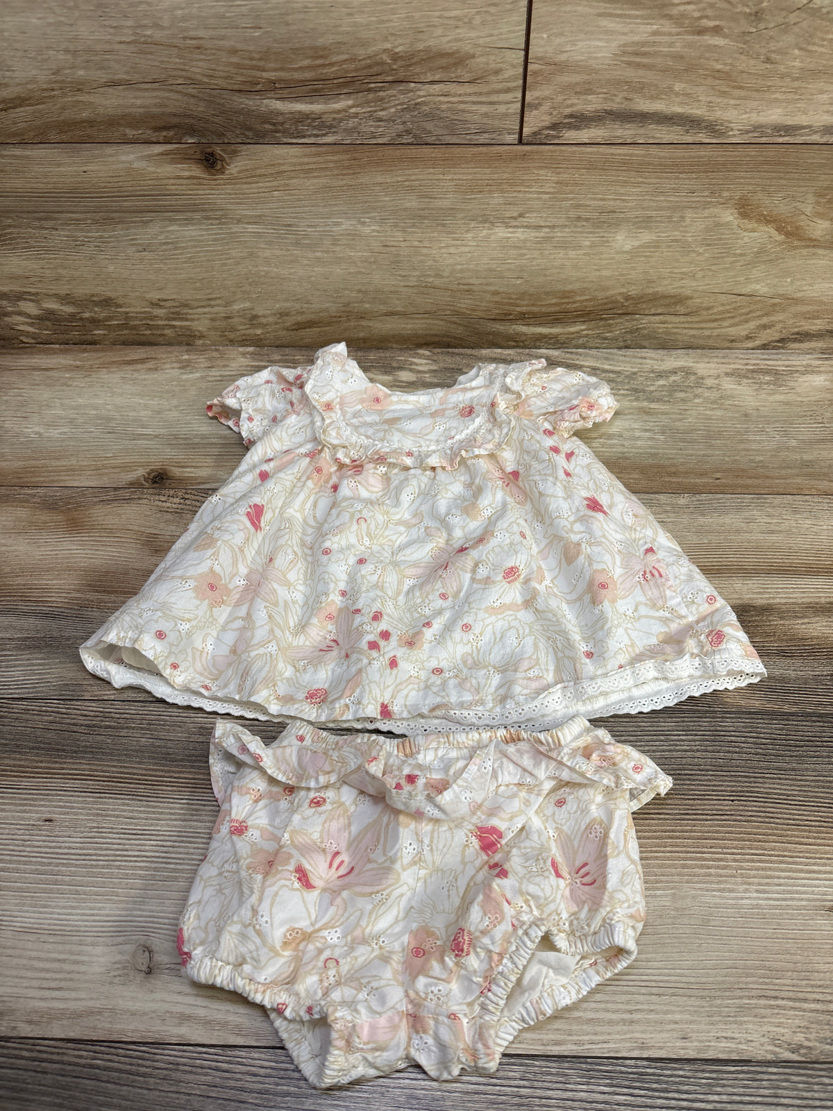 Happily Grey 2pc Floral Eyelet Dress & Ruffle Bloomers Set White sz 3-6m