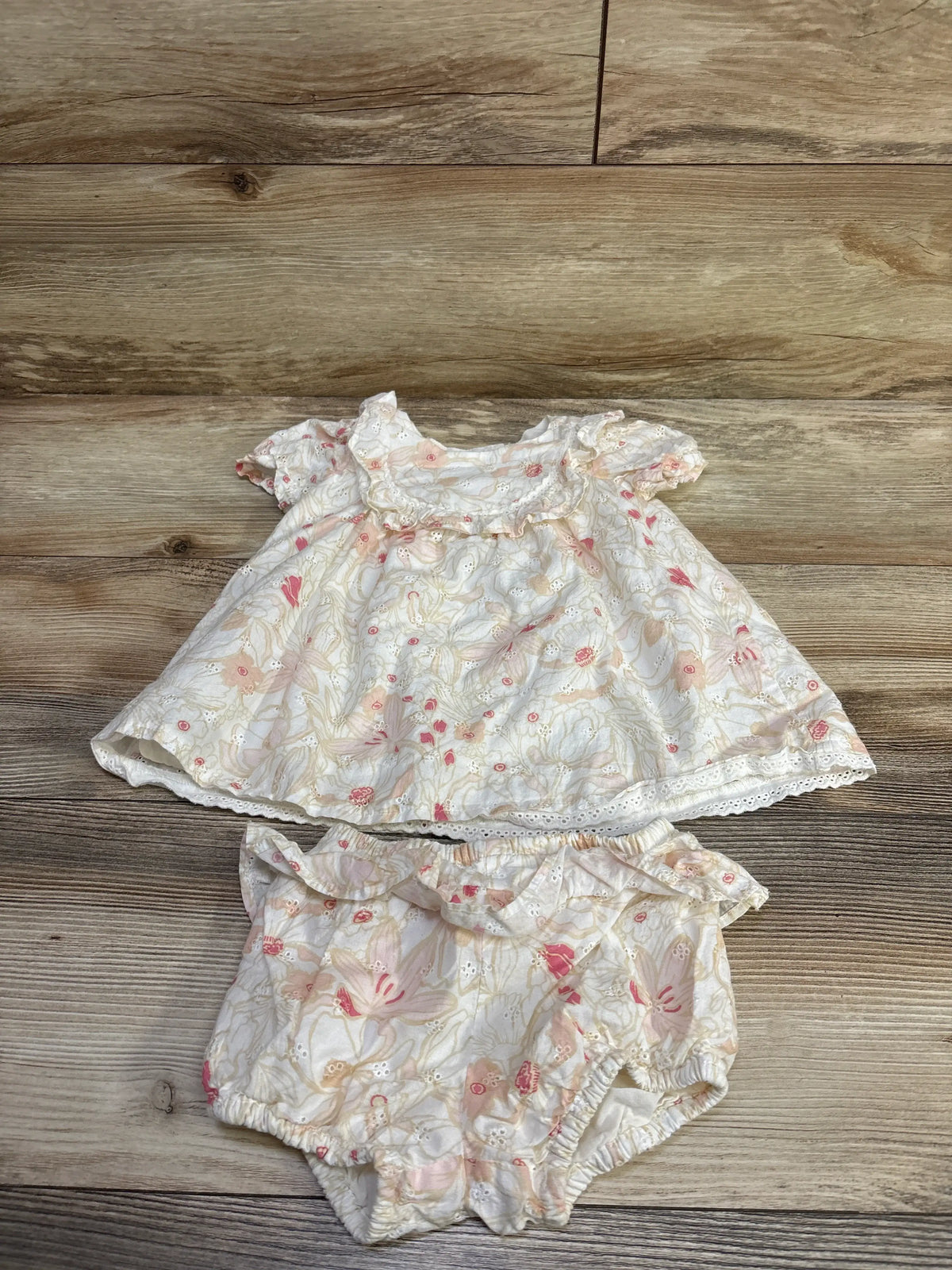 Happily Grey 2pc Floral Eyelet Dress & Ruffle Bloomers Set White sz 3-6m