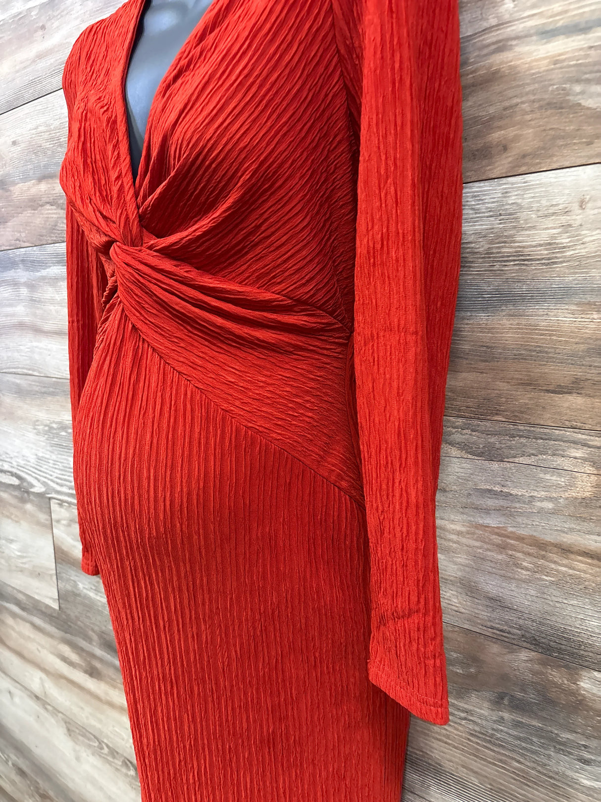 Shein Textured Maternity Long Sleeve Maxi Dress Blood Orange sz Small