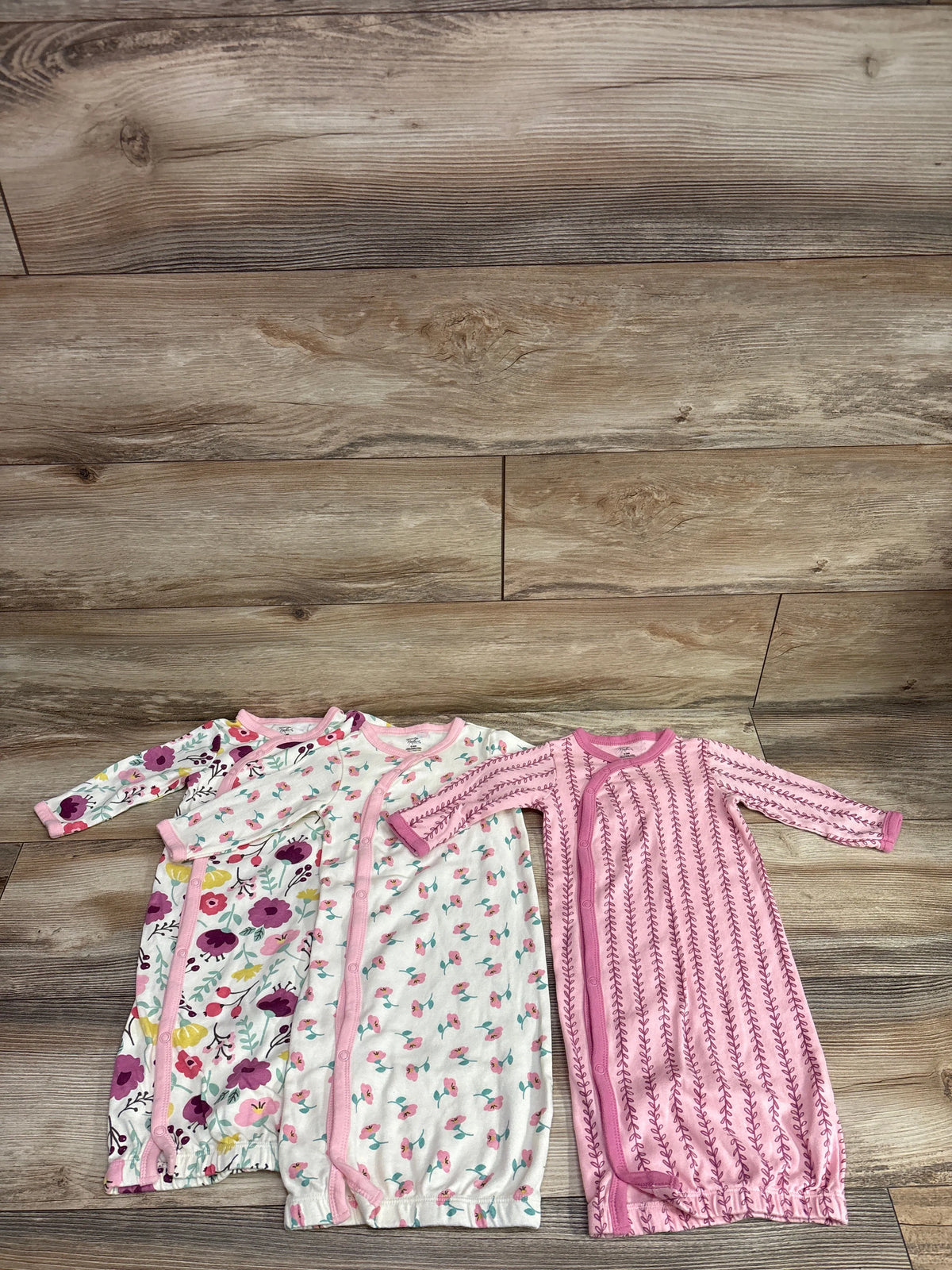 Touched By Nature 3pk Sleep Gowns Cream/Pink sz 0-6m
