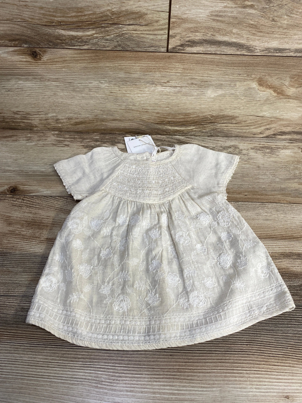 NEW Zara Smocked Linen Blend Dress Beige sz 6-9m - Me n Mommy To Be