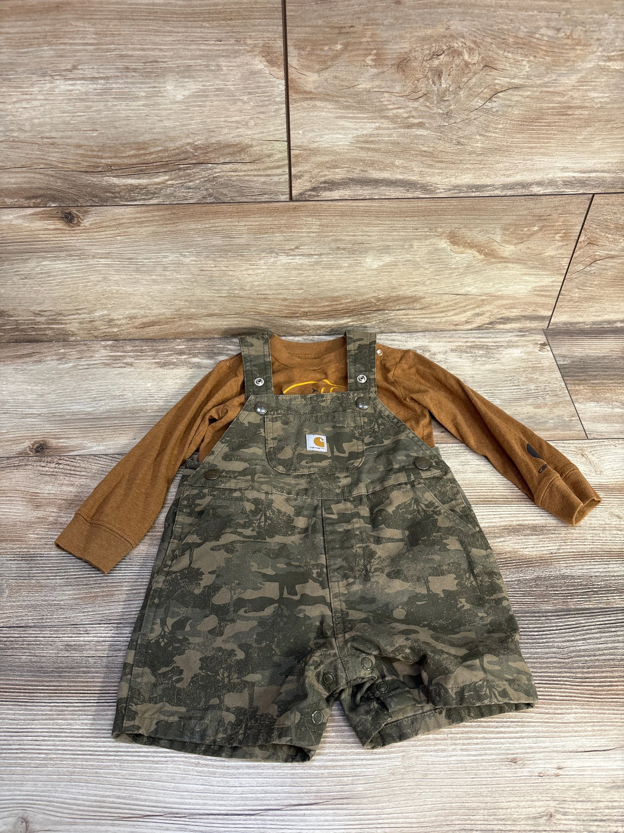 Carhartt 2pc Camo Shortalls & Bodysuit Set Brown sz 18m
