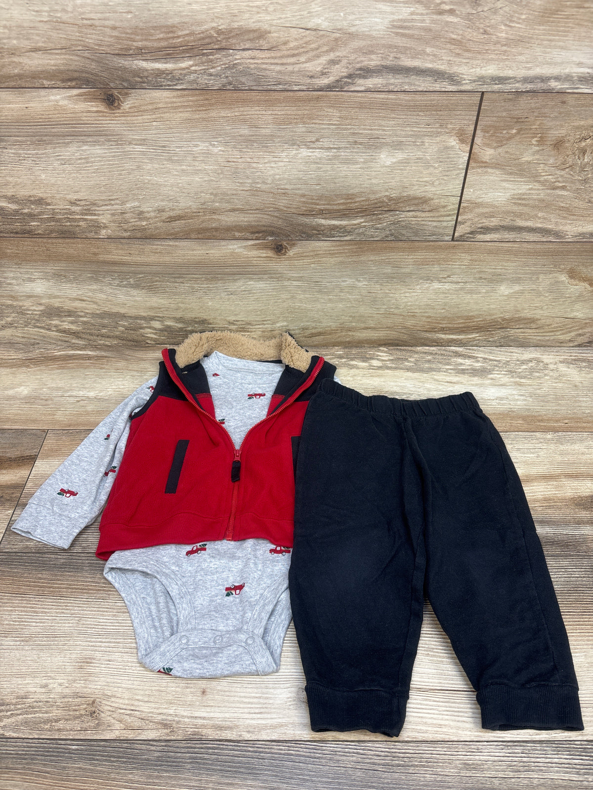 Carter's 3pc Fleece Holiday Vest Set Grey sz 24m