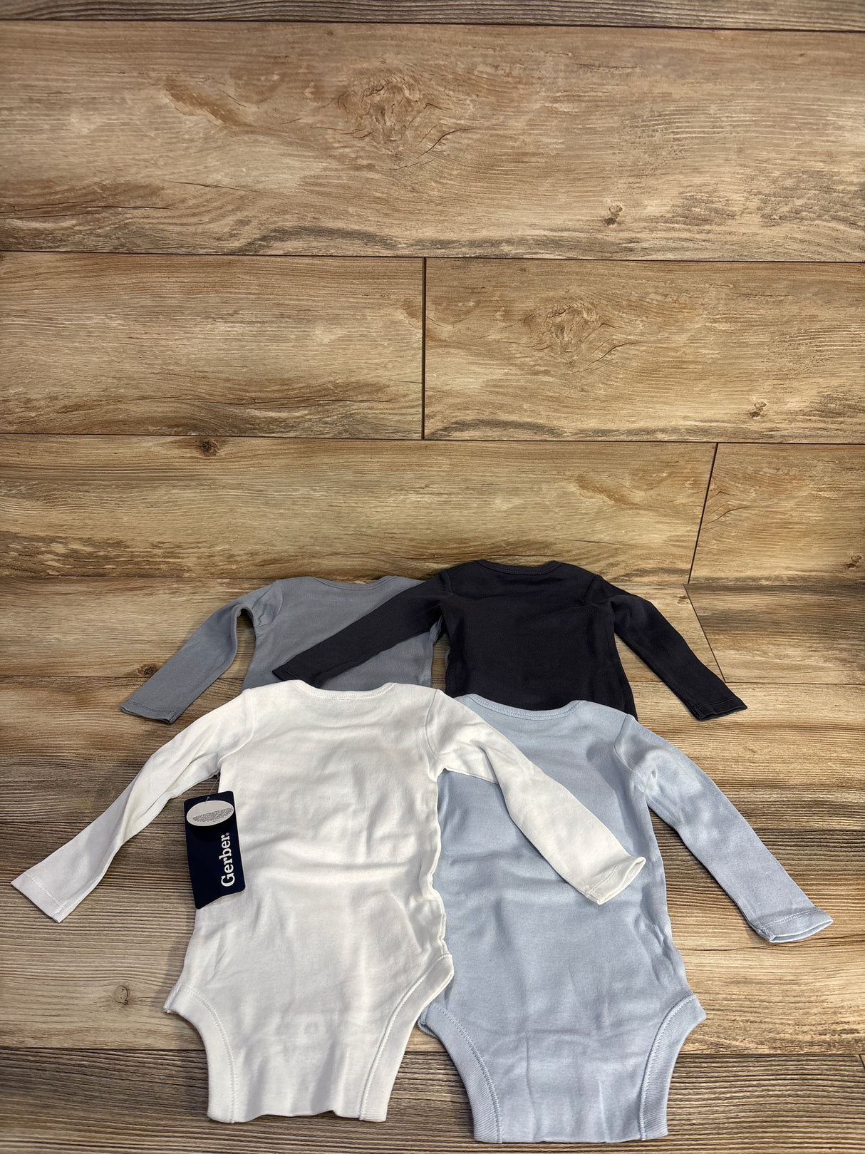 NEW Gerber 4pk Long Sleeve Bodysuits Blue/Grey sz 3-6m
