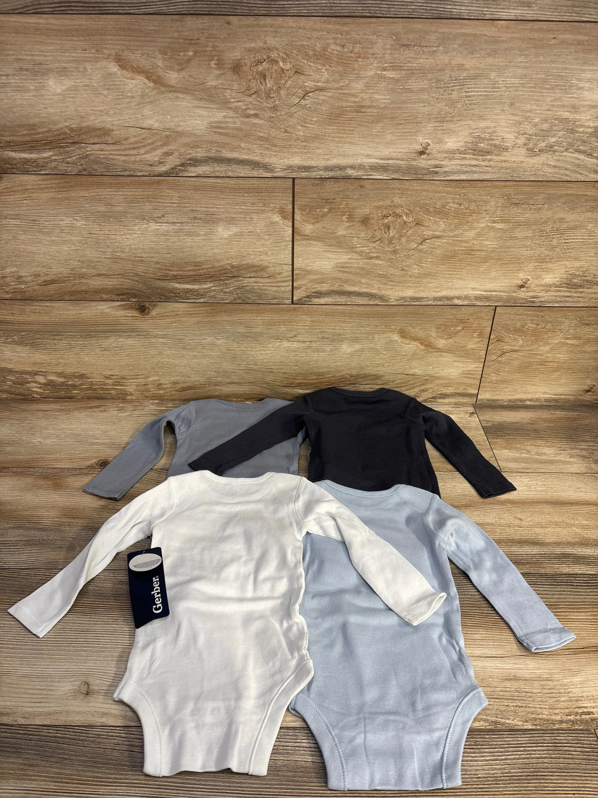 NEW Gerber 4pk Long Sleeve Bodysuits Blue/Grey sz 3-6m