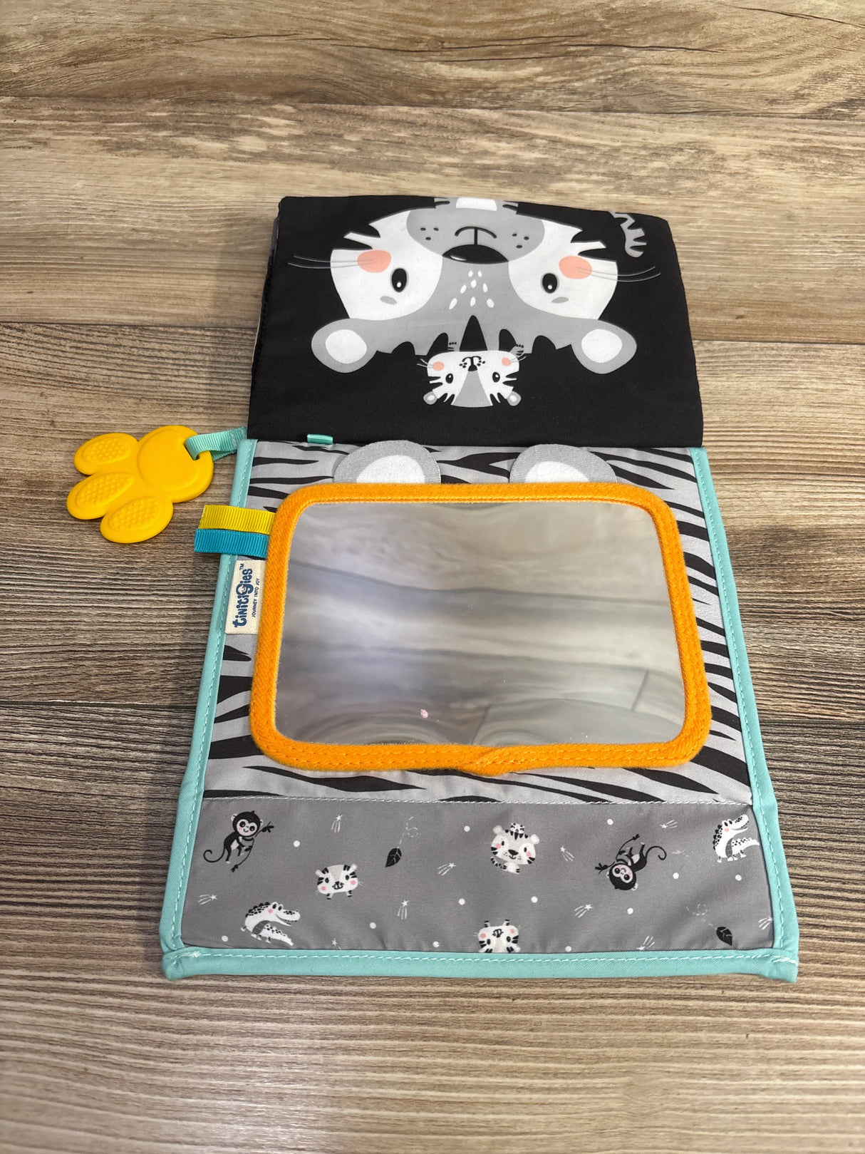 TiniTigies Contrast Tummy Time Mirror Crinkle Book with Silicone Teether