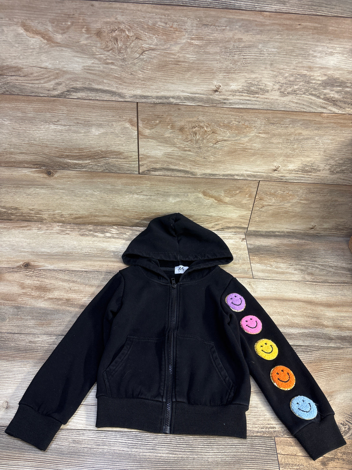 Lola + The Boys Rainbow Cozy Emoji Zip-Up Hoodie Black sz 4T