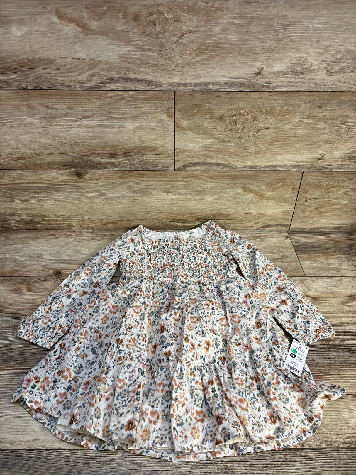 NEW OshKosh Long Sleeve Floral Dress Beige sz 5T