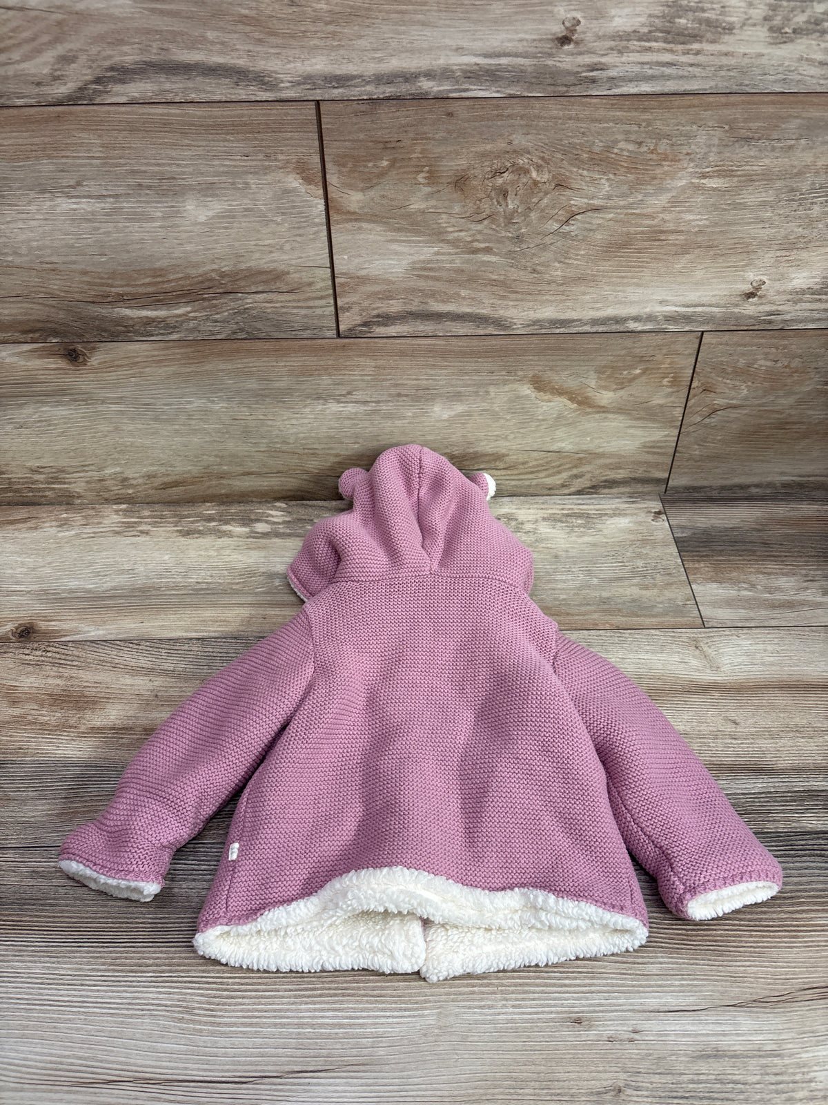 Baby Gap Sherpa Lined Hooded Knit Garter Cardigan Pink sz 6-12m