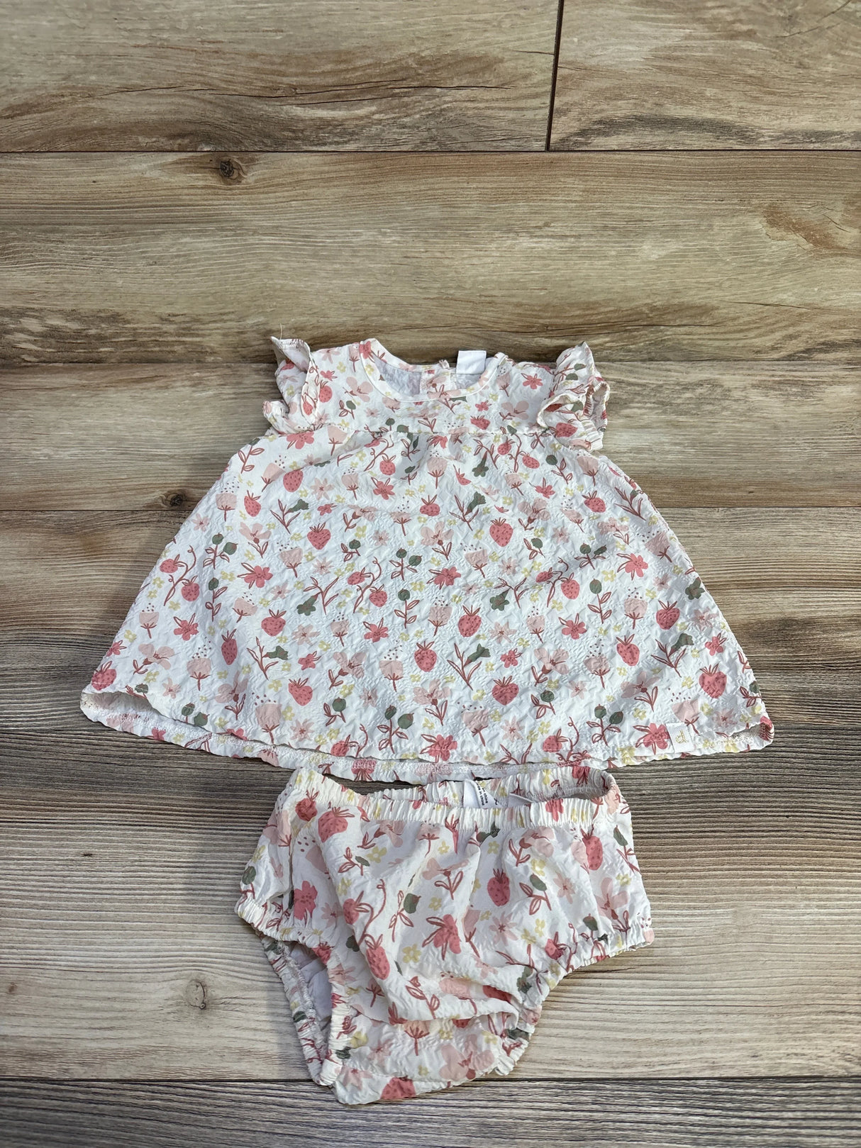 Deux Par Deux Baby Dress & Bloomers Set - Strawberries sz 12m