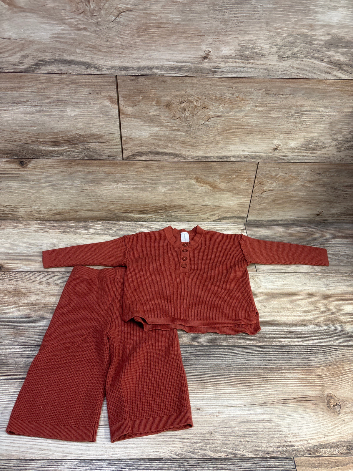 Modern Moments 2pc Waffle Knit Henley Shirt & Pants Set Rust sz 12m