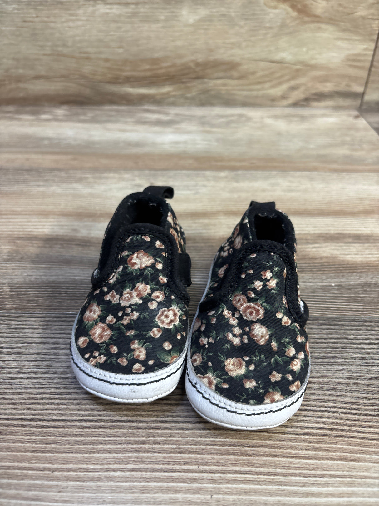 Vans Slip On V Crib Shoes Floral Black sz 4c
