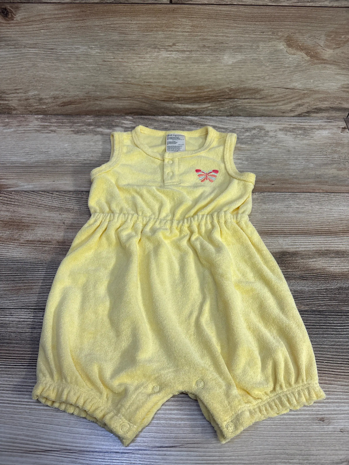 First Impressions yellow terry cloth baby shortie romper with red butterfly embroidery