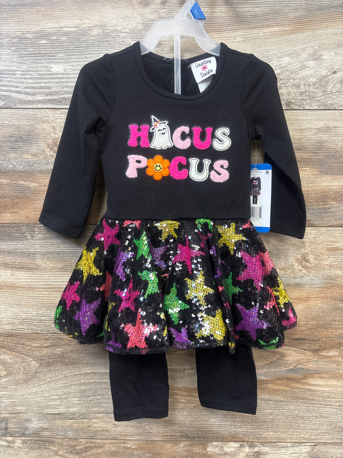 NEW Counting Daisies 2pc Long Sleeve Hocus Pocus Sequin Tulle Dress Set Black sz 2T