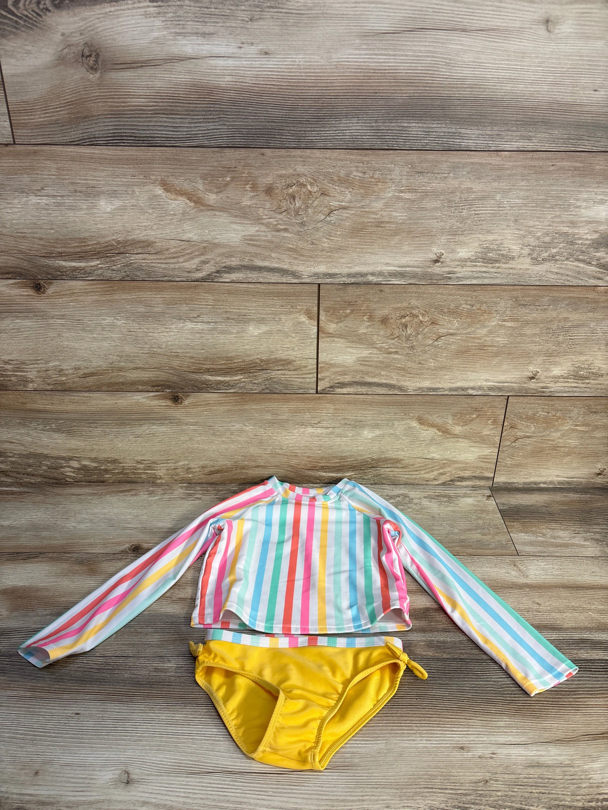 Wonder Nation 2pc Striped Rash Guard Swim Set White sz 5T