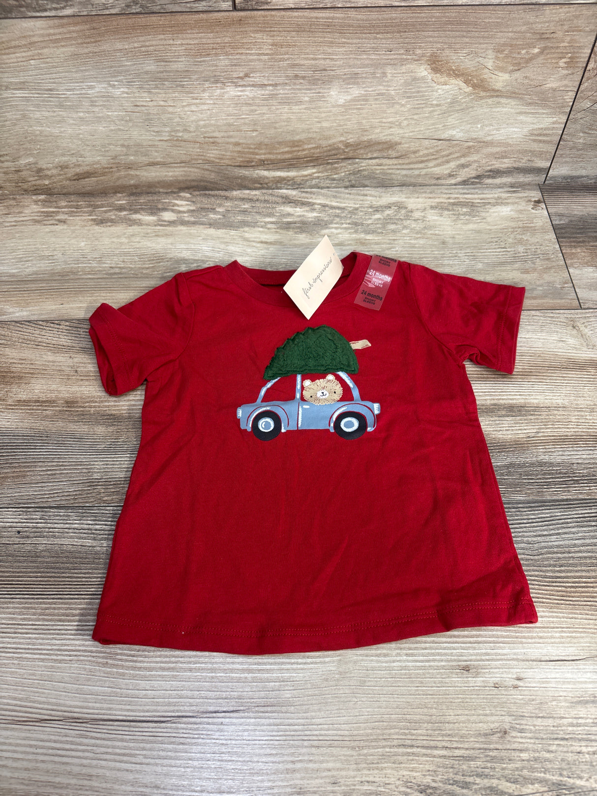 NEW First Impressions Christmas Tree Shirt Red sz 24m