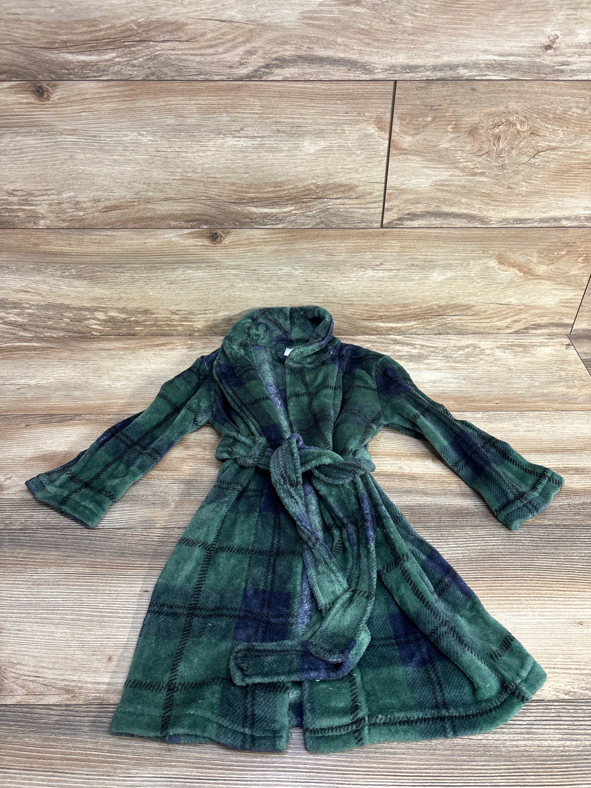 Modern Kids Plaid Plush Robe Green sz 3T