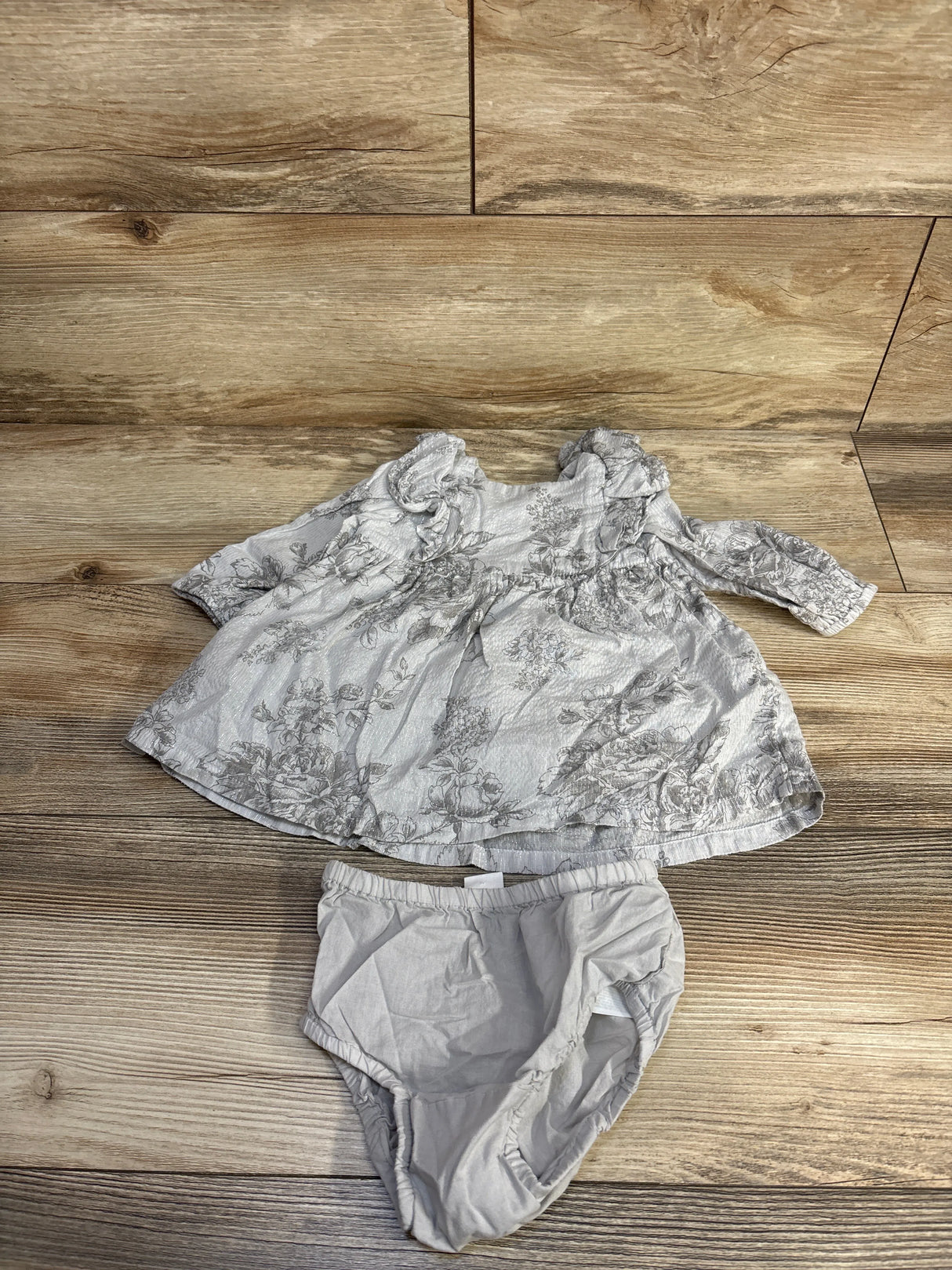 Baby Gap 2pc Long Sleeve Dress & Bloomers Grey sz 3-6m