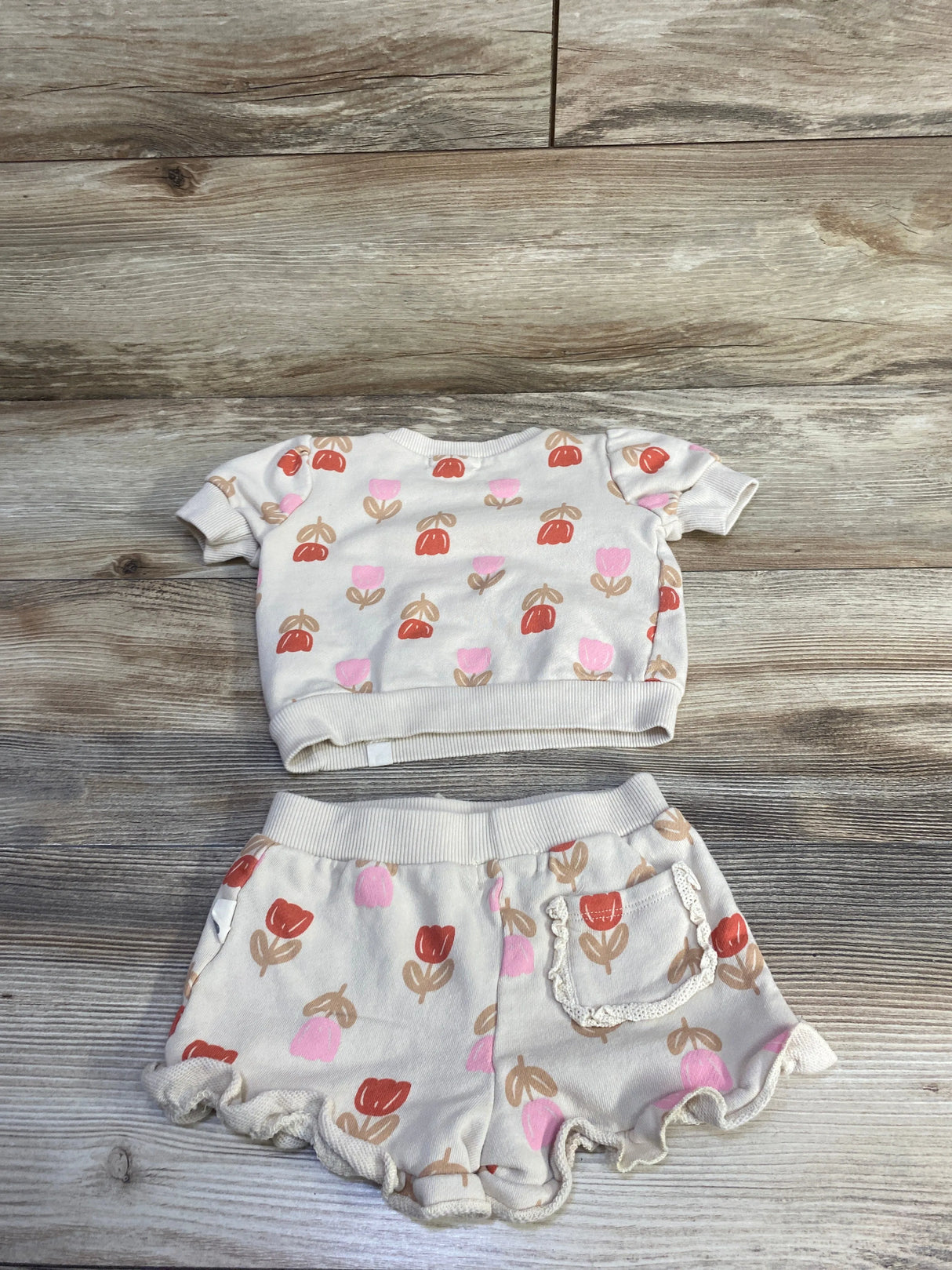 Rabbit + Bear Organic 2pc Tulip Sweatshirt and Shorts Set Beige sz 18m