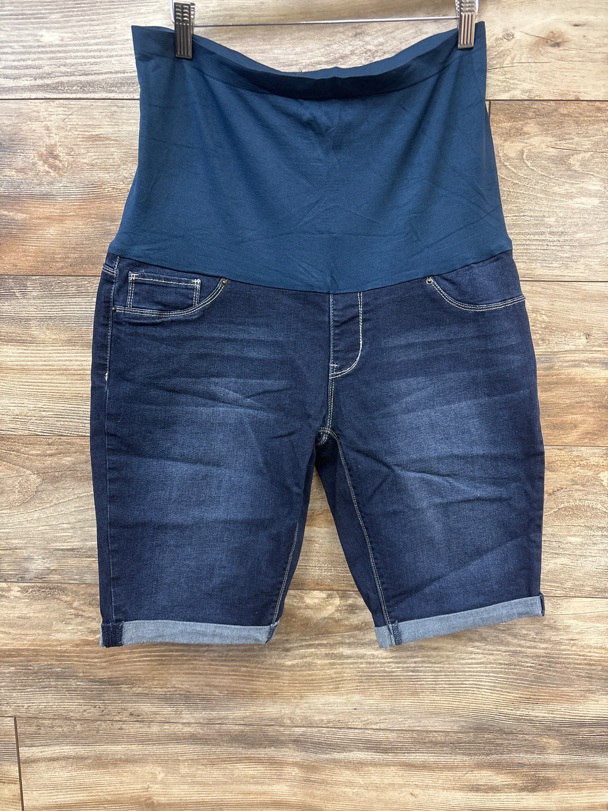 YMI Maternity Full Panel Denim Shorts Blue sz XL
