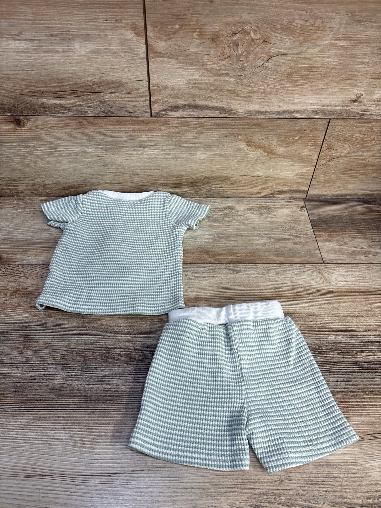 ChuYuKu 2pc Waffle Knit Striped One Shirt & Shorts Set Green sz 6-12m