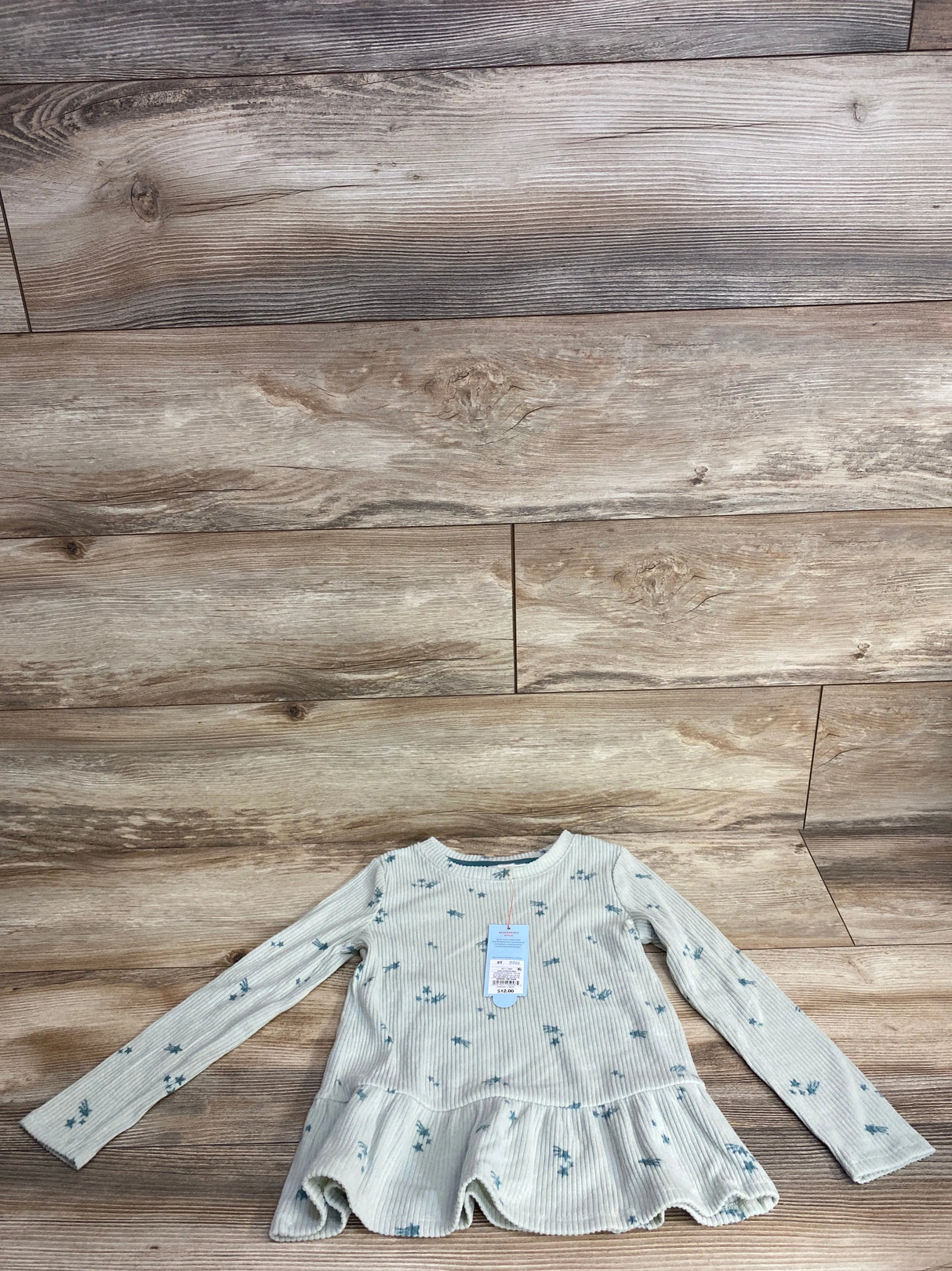 NEW Cat & Jack Ribbed Star Print Peplum Shirt Green sz 5T