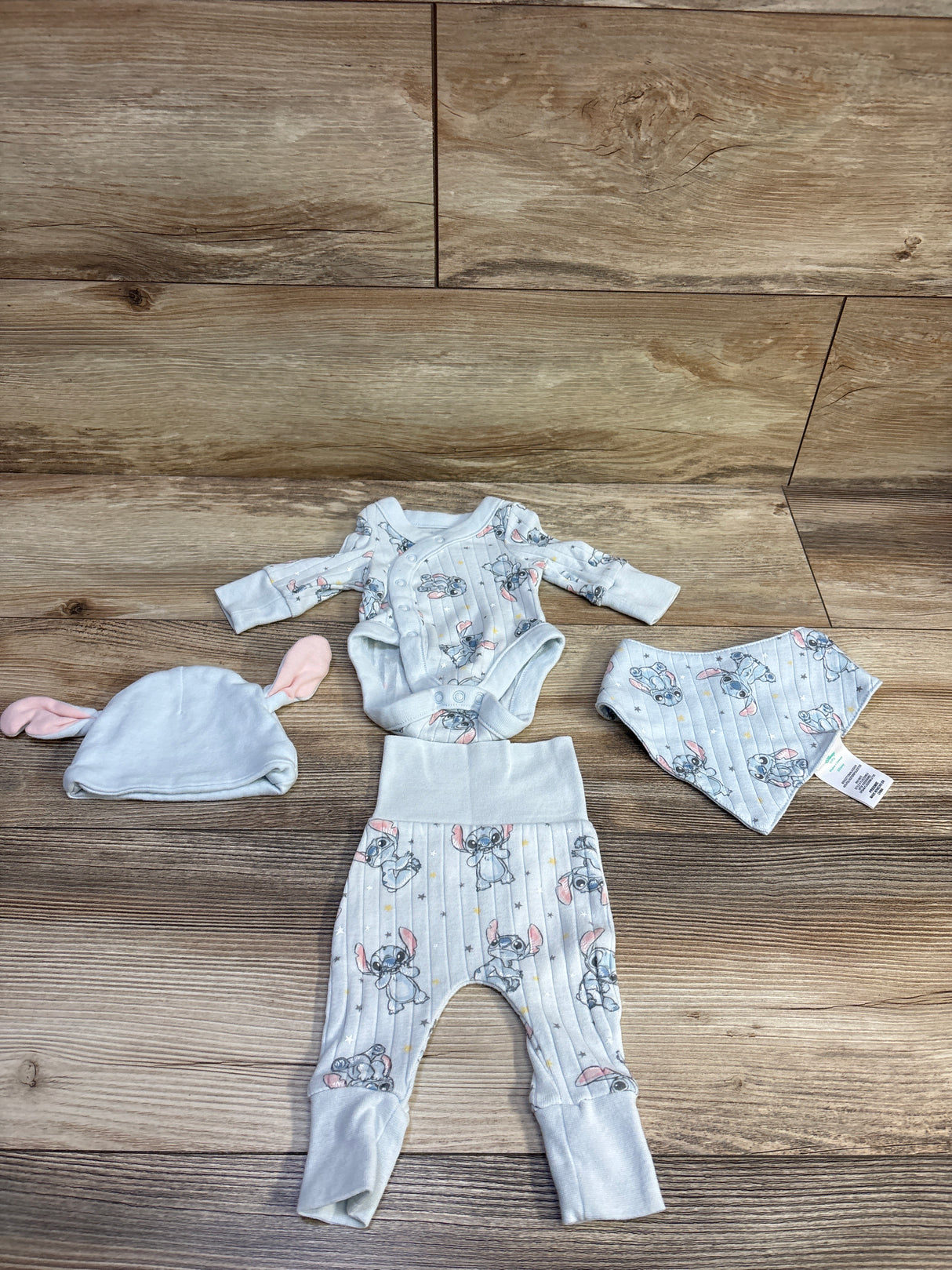 Disney Baby 4pc Stitch Kimono Bodysuit Set Blue sz Preemie