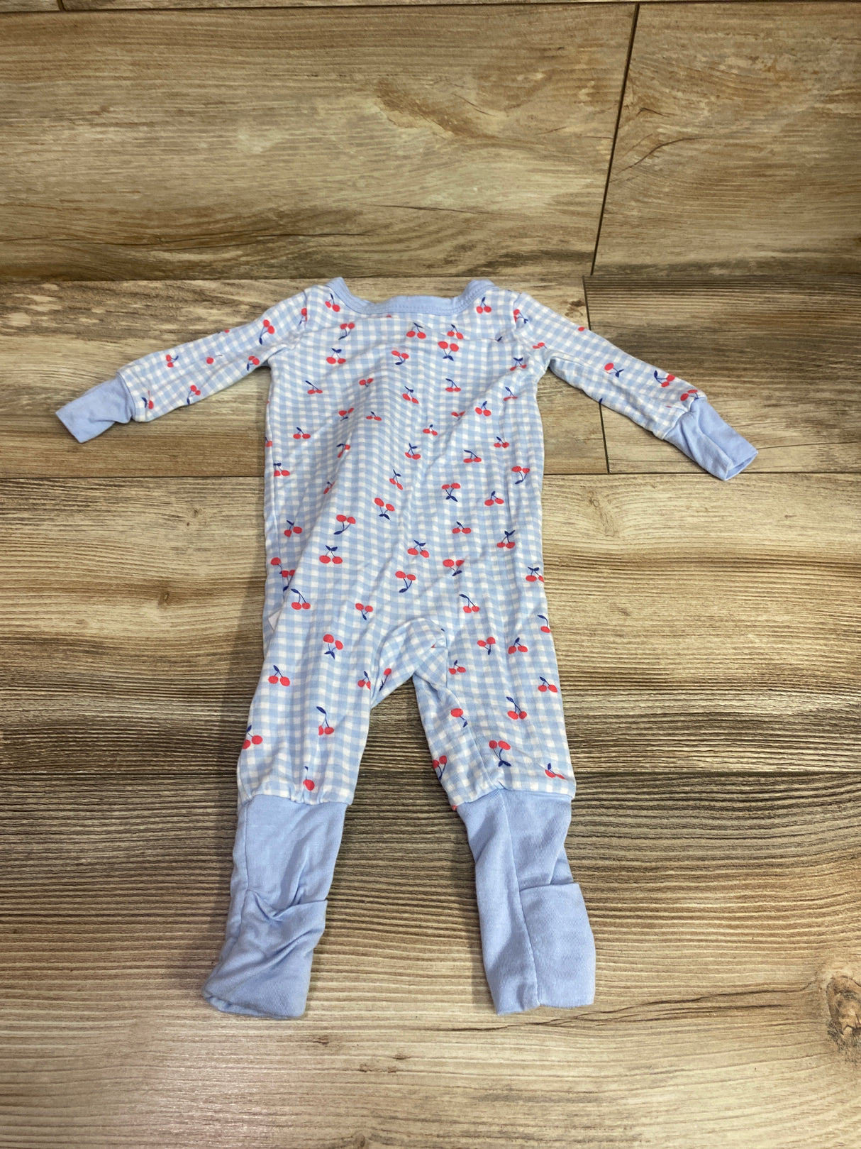 Sleep On It Cherry Print Bamboo Ruffle Convertible Sleeper Blue sz 0-3m