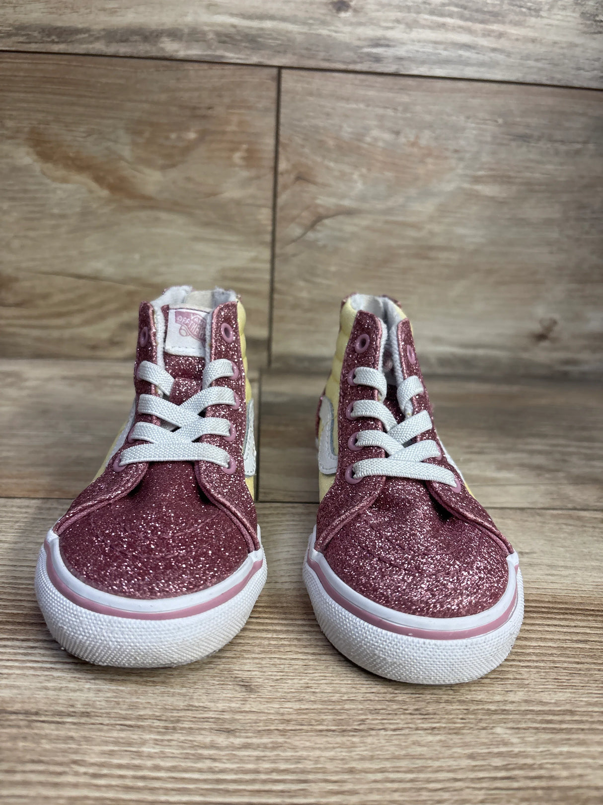 Vans Sk8-Hi Zip Sneakers Pink & Yellow Glitter sz 6c