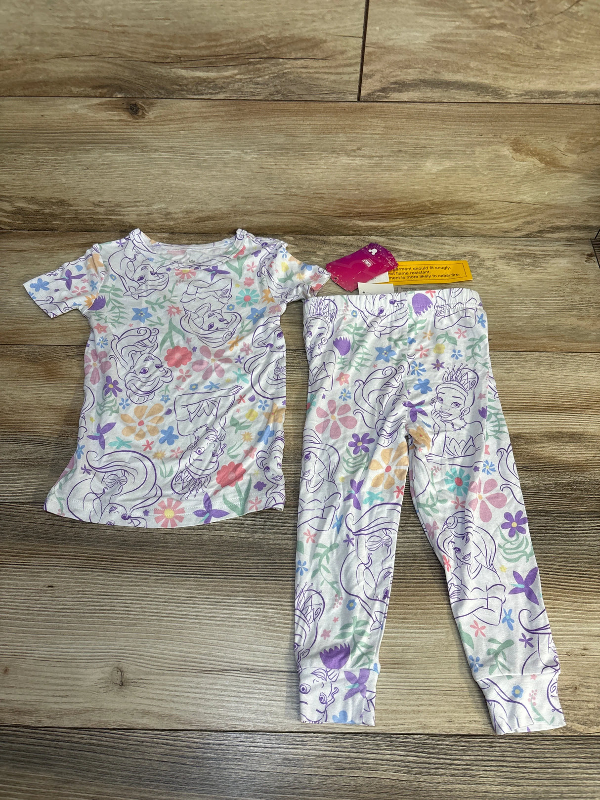 NEW Disney Princess 2pc Short Sleeve Viscose Snug Fit Pajama Set White sz 2T