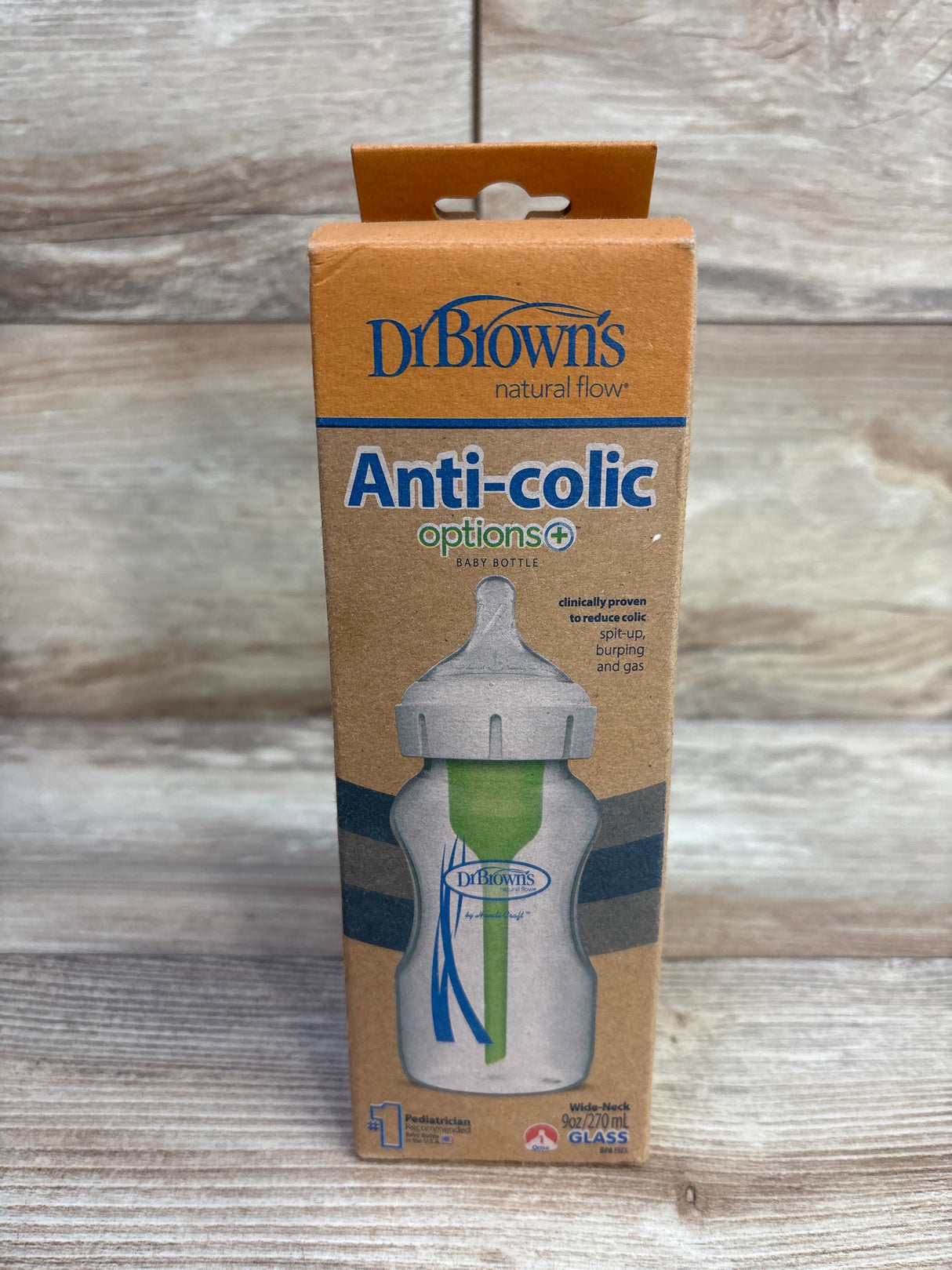 NEW Dr. Brown's Options+ Wide-Neck Glass Baby Bottle with Level 1 Slow Flow Nipple 9oz