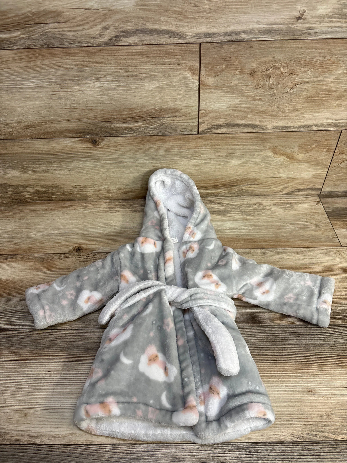 Blankets & Beyond Plush Sheep Print Robe Grey sz 12m