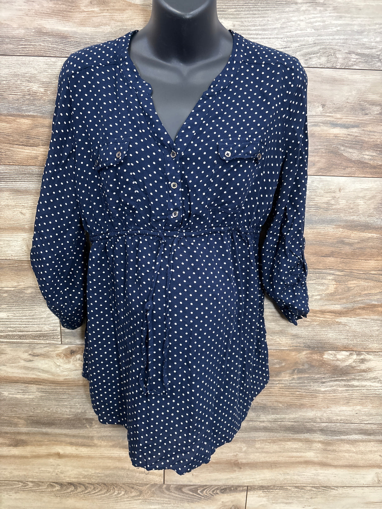 Motherhood Maternity Henley Polka Dot Navy sz Large