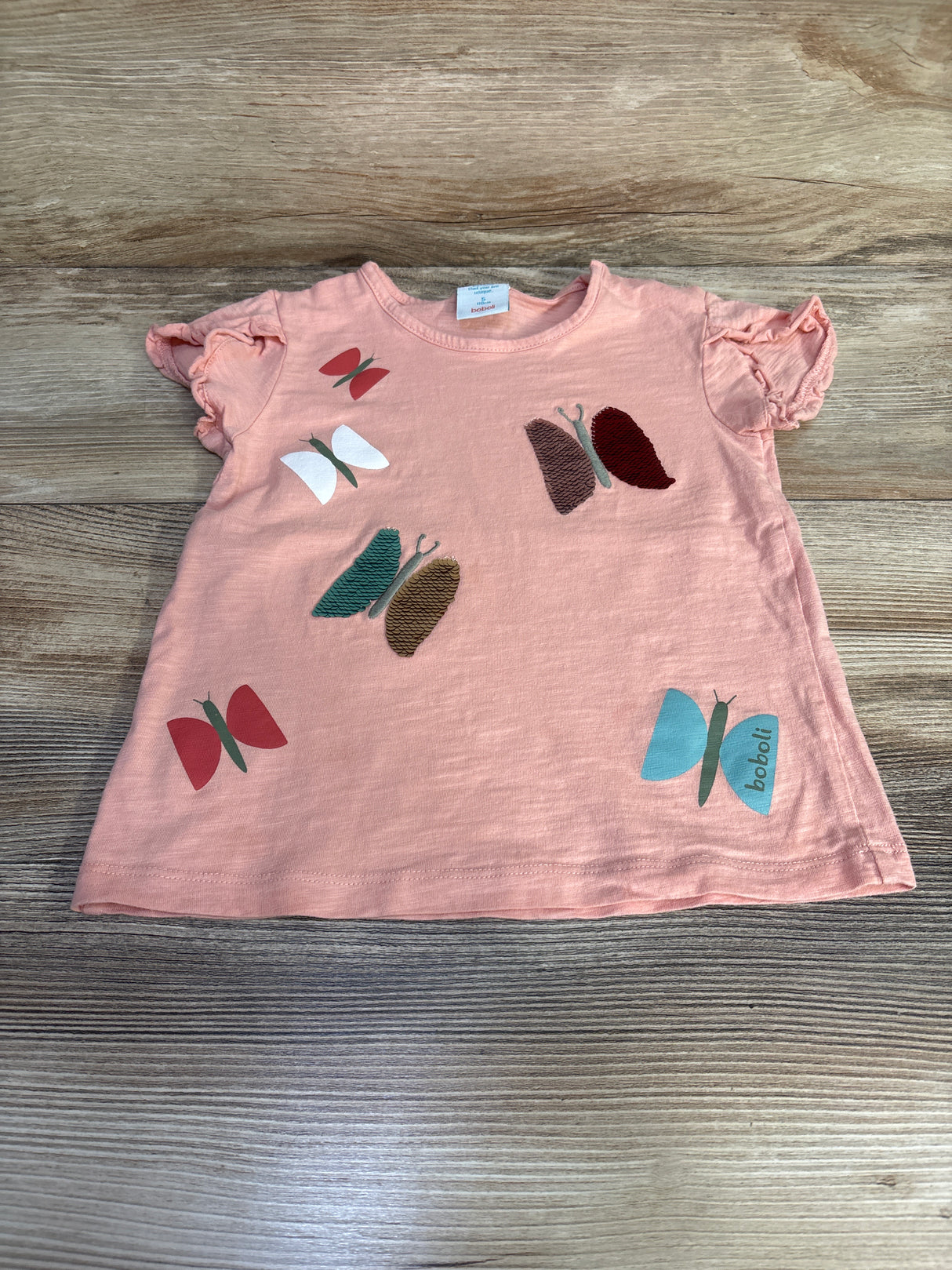 Boboli Sequin Butterfly Shirt Peach sz 5T