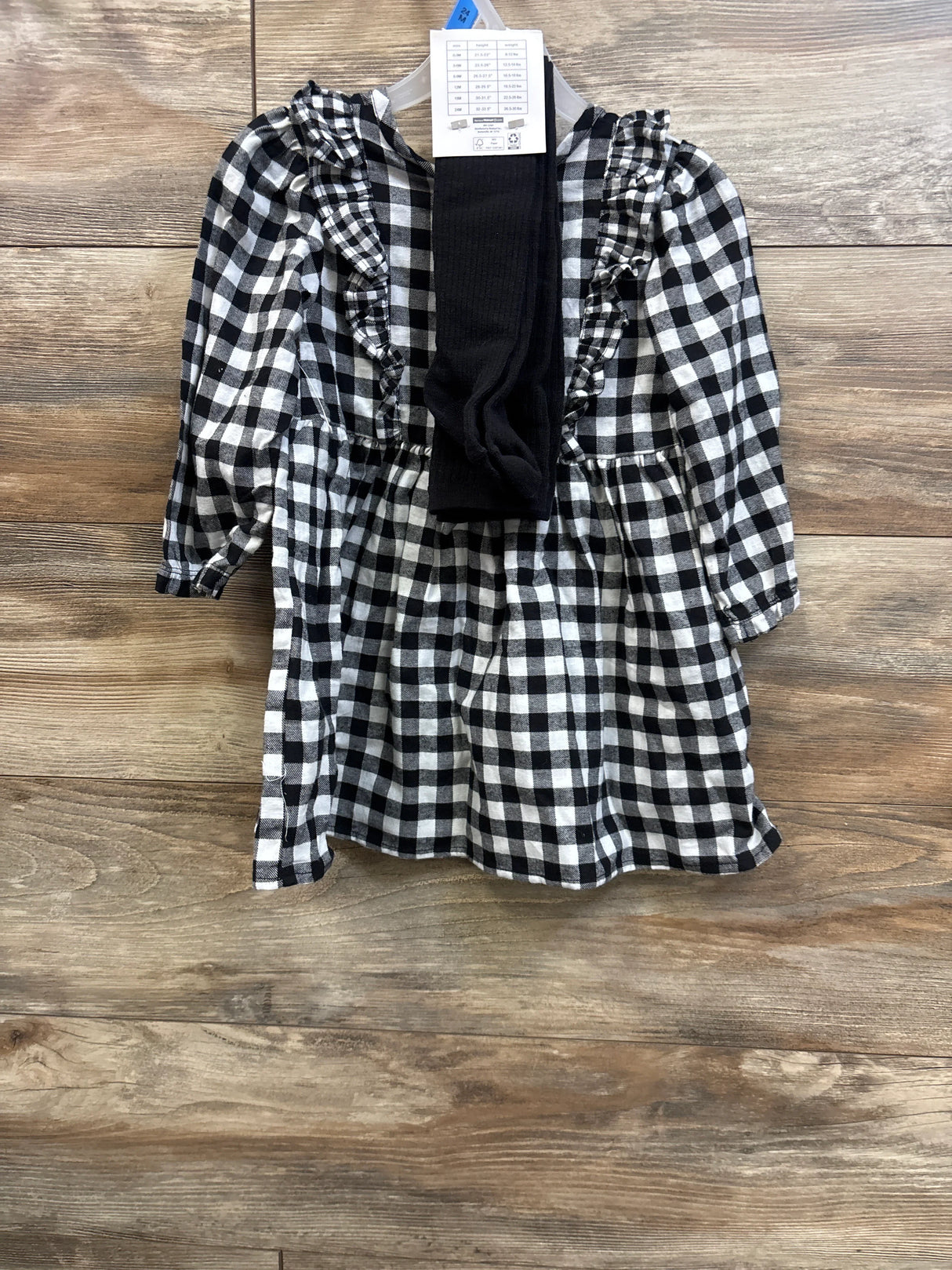 NEW Wonder Nation 2pc Plaid Knit Long Sleeve Dress & Footed Tights White sz 24m