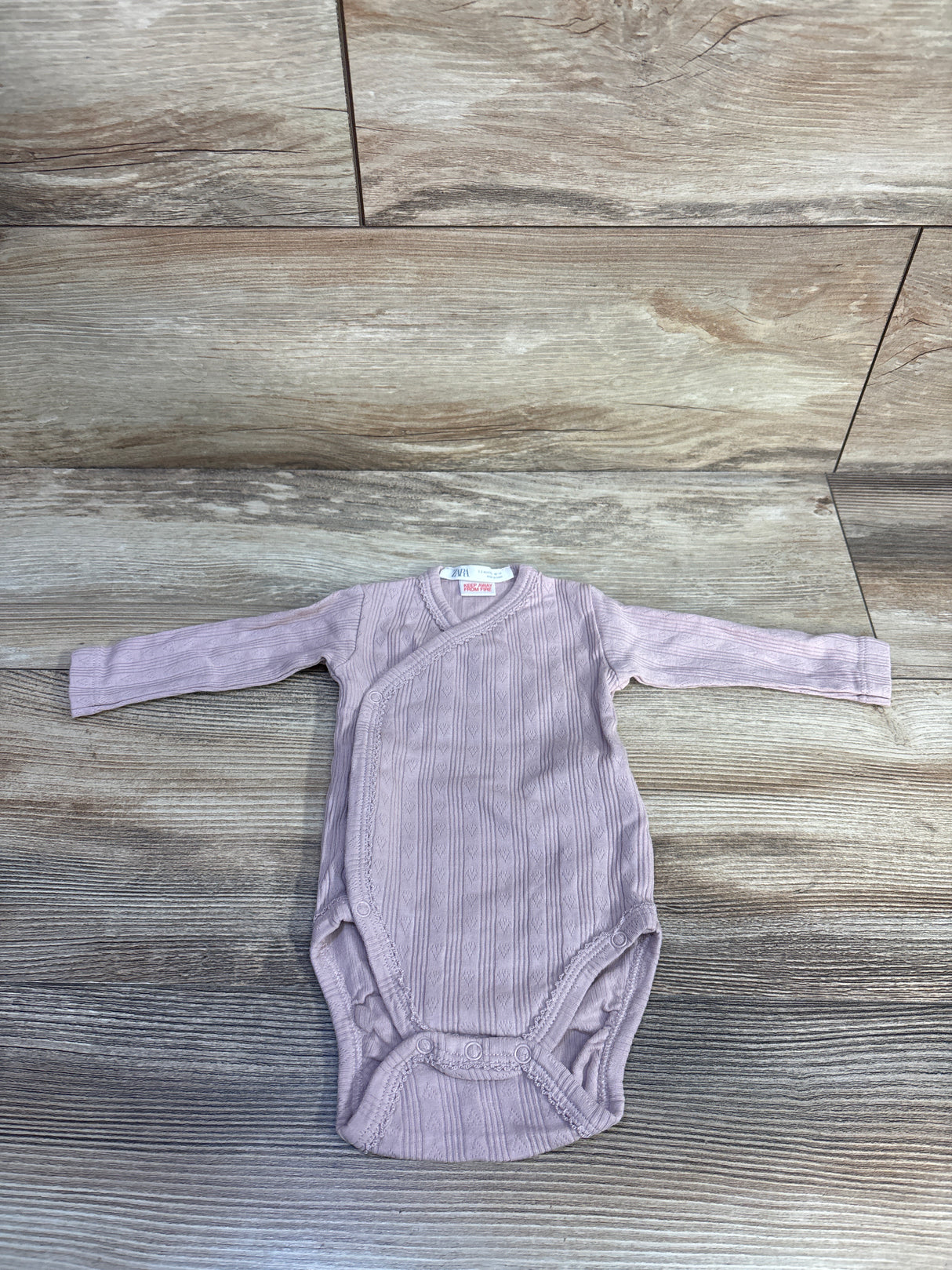 Zara Pointelle Kimono Bodysuit Dusty Pink sz 1-3m
