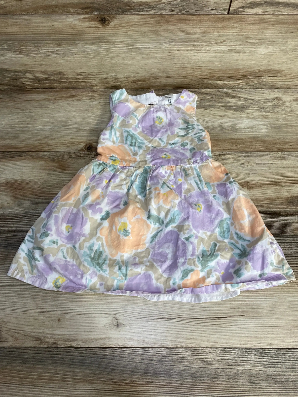 Front view of Carter’s white floral toddler dress (3T) showing short sleeves and gathered skirt on plain white background