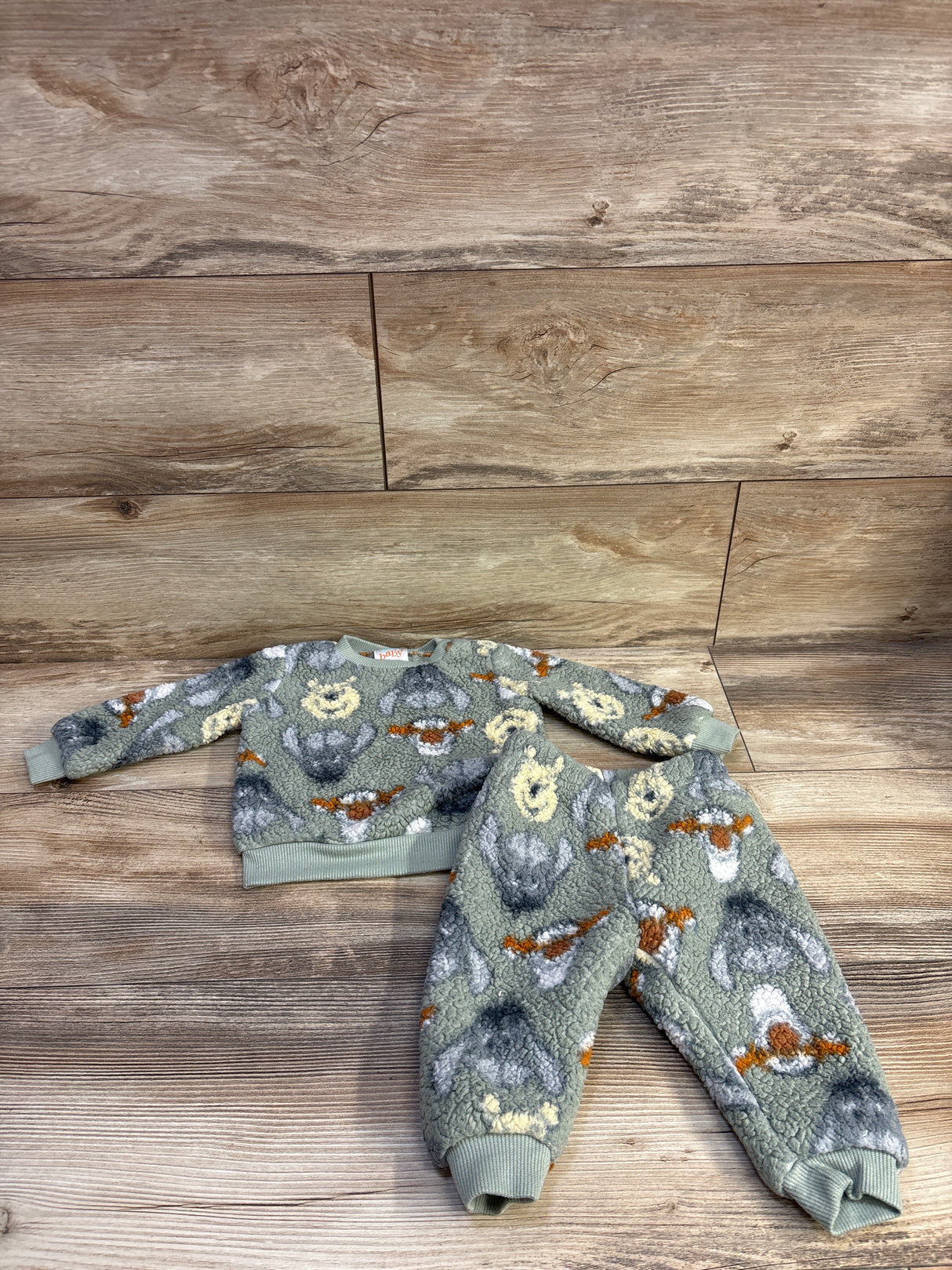 Dinsey Baby 2pc Winnie The Pooh Sherpa Sweatshirt Set Green sz 3/6m